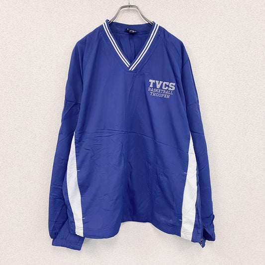 Sport-Tek　プルオーバージャケット　Vネック　刺繍ロゴ　ワンポイント　青　ブルー　ホワイト　XLサイズ