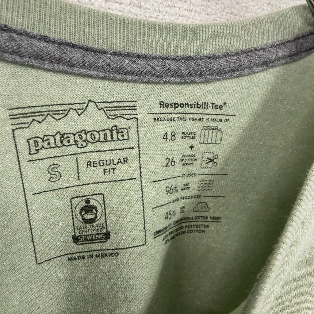 Patagonia　パタゴニア　長袖Tシャツ/ロンT　ワンポイントロゴ刺繍　緑　グリーン　Sサイズ