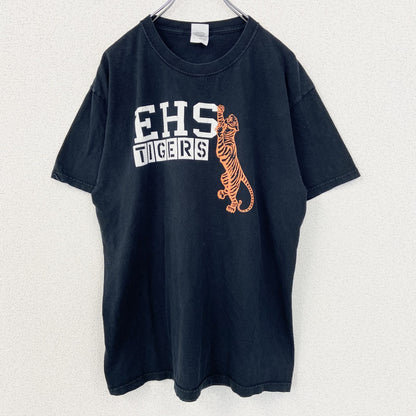 古着 used　FRUIT OF THE LOOM　半袖プリントデザインTシャツ　EHS TIGERS　クルーネック　黒　Lサイズ