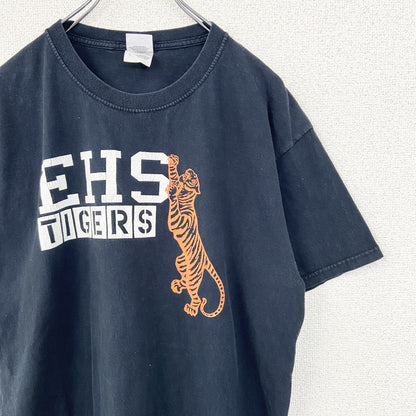 古着 used　FRUIT OF THE LOOM　半袖プリントデザインTシャツ　EHS TIGERS　クルーネック　黒　Lサイズ