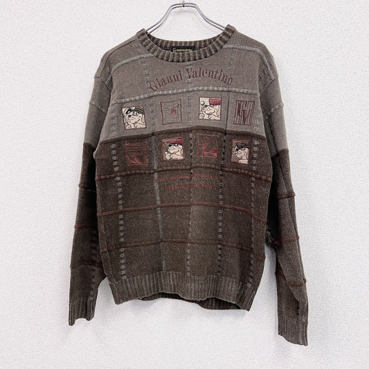 90s～　GIANNI VALENTINO　ジャンニ ヴァレンティノ　アクリルニットセーター　茶色　ブラウン　Mサイズ