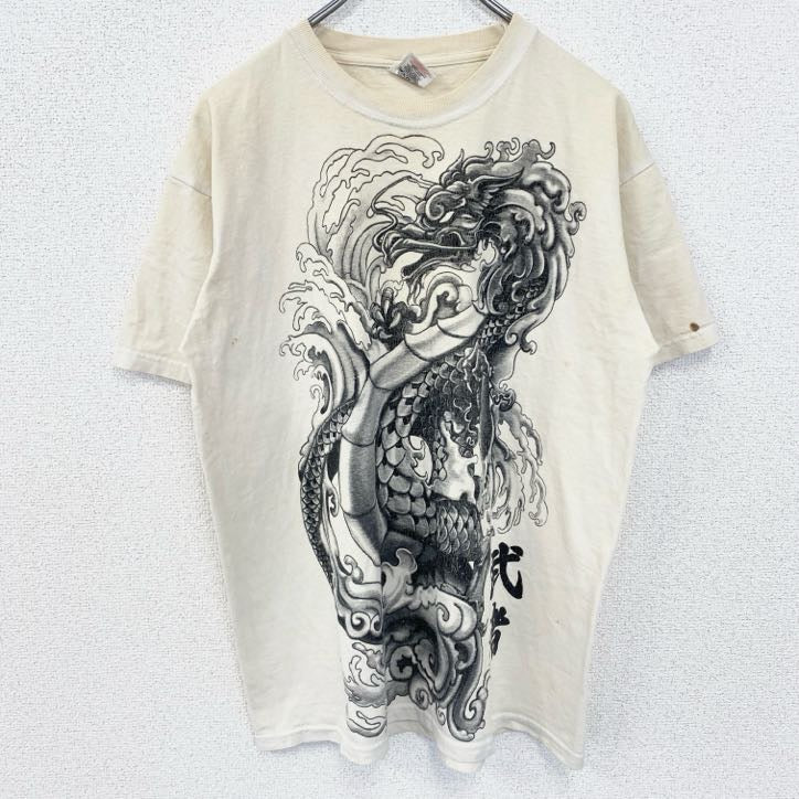 古着 used　フルーツオブザルーム　半袖両面ビッグプリントTシャツ　ドラゴン　龍　武者　和柄　ヴィンテージ　Lサイズ