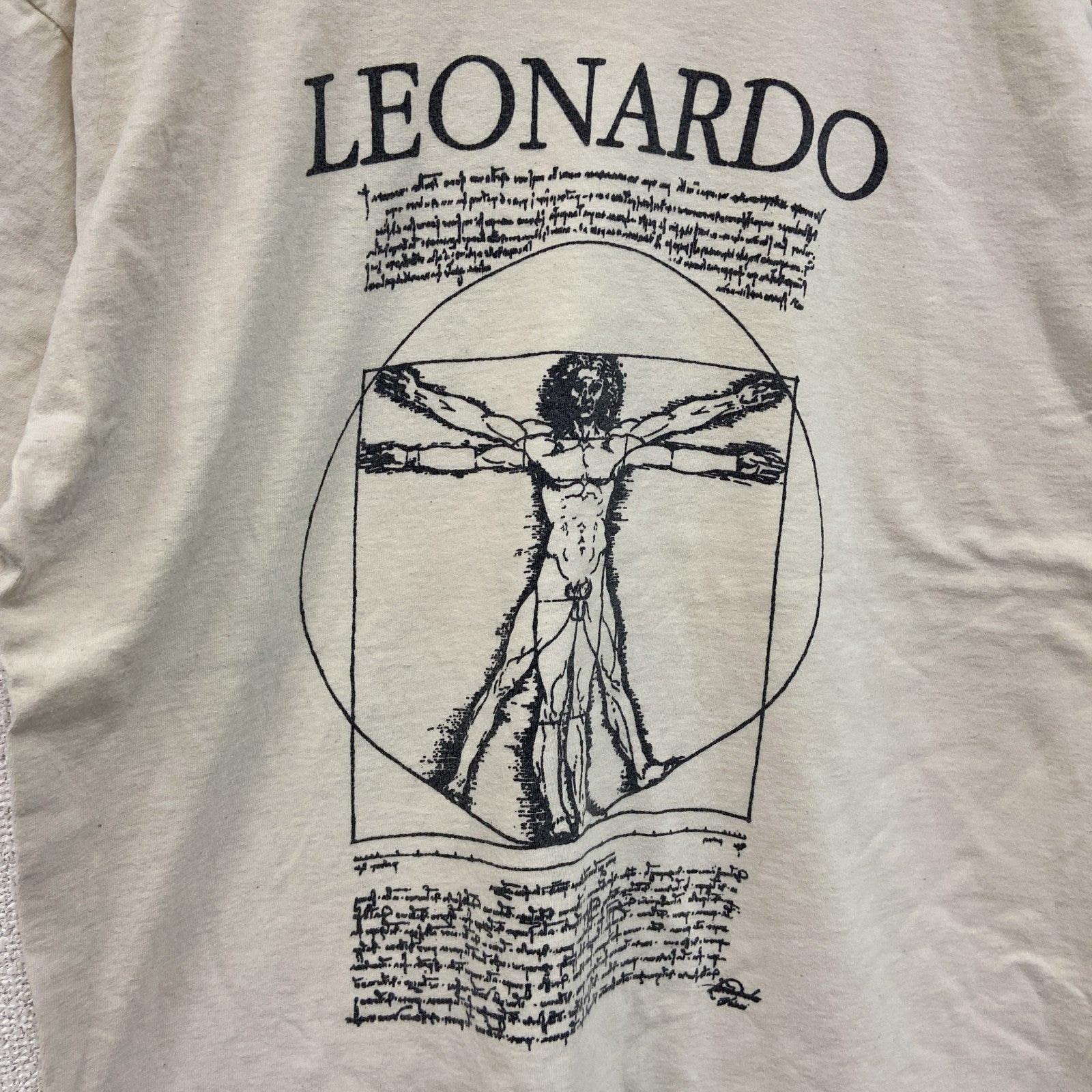 FRUIT OF THELOOM　フルーツオブザルーム　レオナルドダヴィンチ　半袖プリントTシャツ　アイボリー　Ｍサイズ