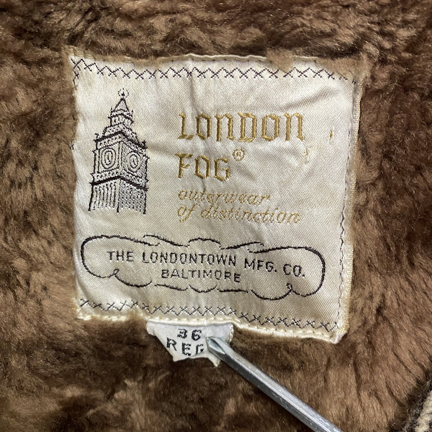 LONDON FOG　ロンドンフォグ　ツイードステンカラーコート　ヘリンボーン柄　茶色　ブラウン　36サイズ