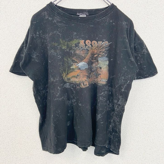 古着 used　boohoo　半袖アニマルプリントTシャツ　イーグル　鷹　レトロデザイン　クルーネック　黒　ブラック　