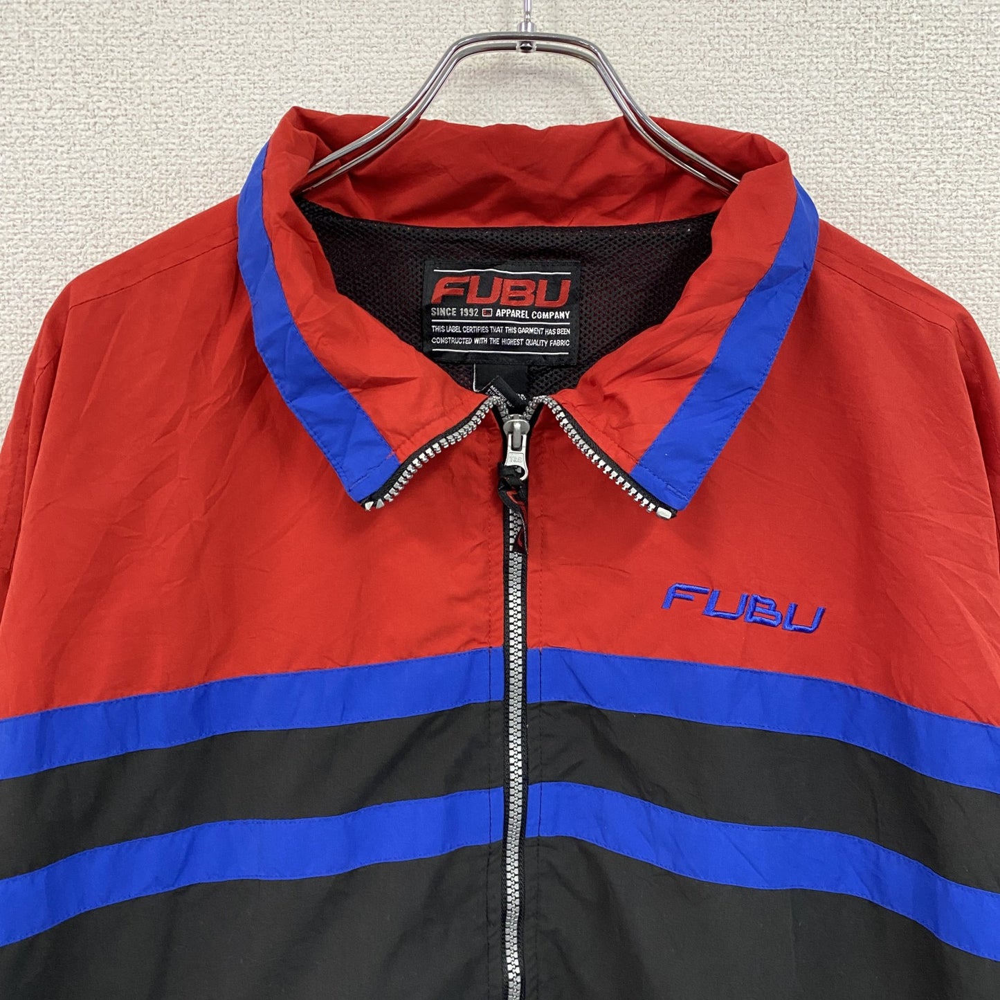 FUBU　フブ　フルジップジャケット　刺繍ロゴ　マルチカラー　黒　ブラック　赤　レッド　XLサイズ