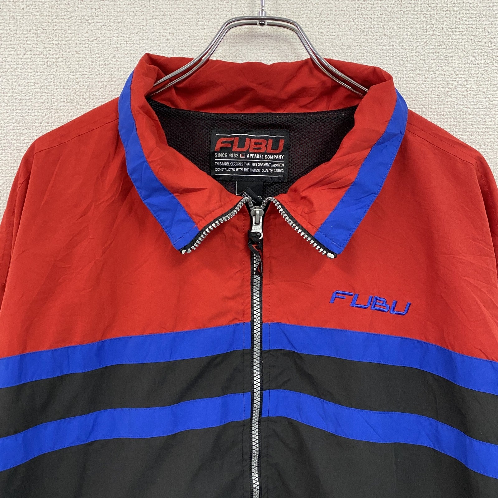 FUBU　フブ　フルジップジャケット　刺繍ロゴ　マルチカラー　黒　ブラック　赤　レッド　XLサイズ