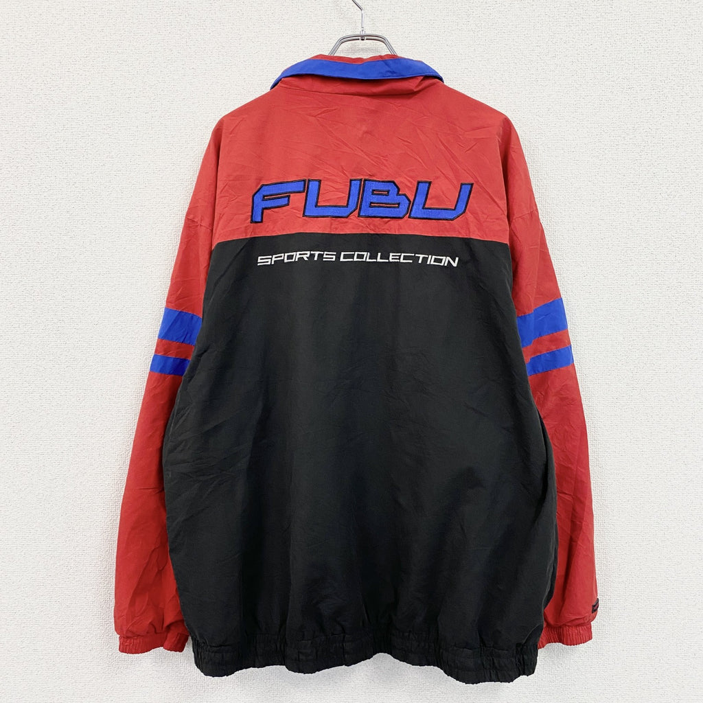 FUBU　フブ　フルジップジャケット　刺繍ロゴ　マルチカラー　黒　ブラック　赤　レッド　XLサイズ