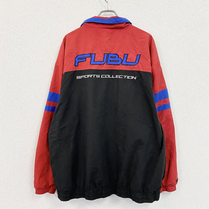 FUBU　フブ　フルジップジャケット　刺繍ロゴ　マルチカラー　黒　ブラック　赤　レッド　XLサイズ
