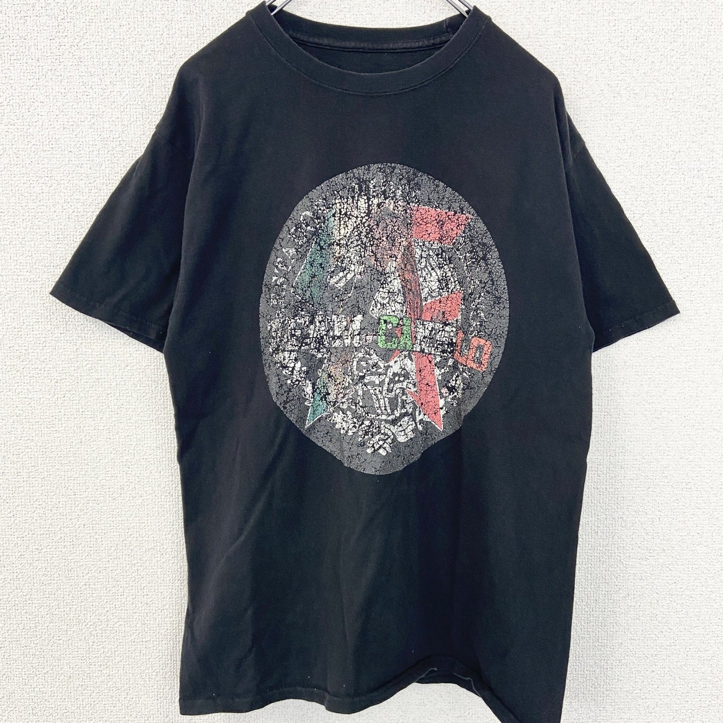 古着 used　Hanes　ヘインズ　半袖プリントTシャツ　レトロデザイン　クルーネック　黒　ブラック　Mサイズ