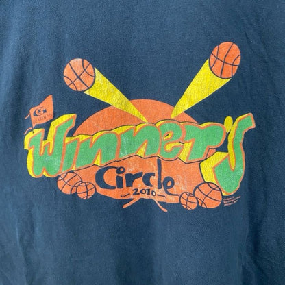 古着 used　US BASIC　半袖デザインプリントTシャツ　クルーネック　バスケットボール　スポーツ　ダークグレー　XLサイズ