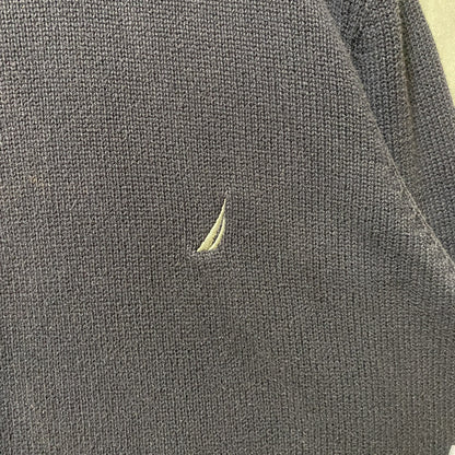 古着　used　NAUTICA ノーティカ　長袖ニット　セーター　ロゴ刺繍　ワンポイント　ネイビー　クルーネック　Mサイズ