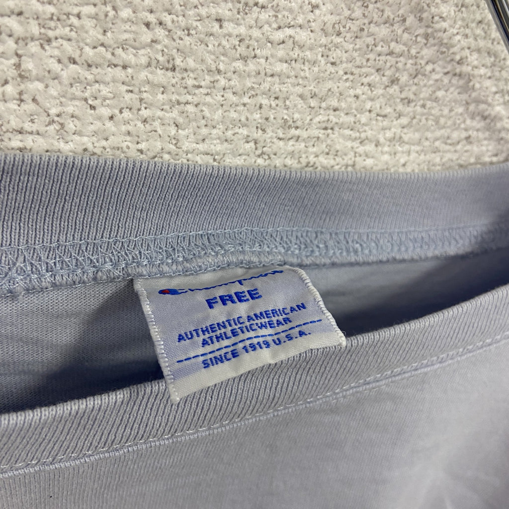Champion　チャンピオン　長袖プリントTシャツ/ロンT　デカロゴ　刺繍ロゴ　水色　ライトブルー　FREEサイズ