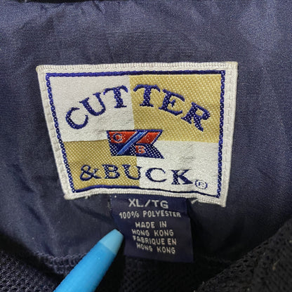 古着 used　CUTTER&BUCK　長袖ハーフジップナイロンジャケット　シャツカラー　ポイント刺繍　ネイビー　XLサイズ