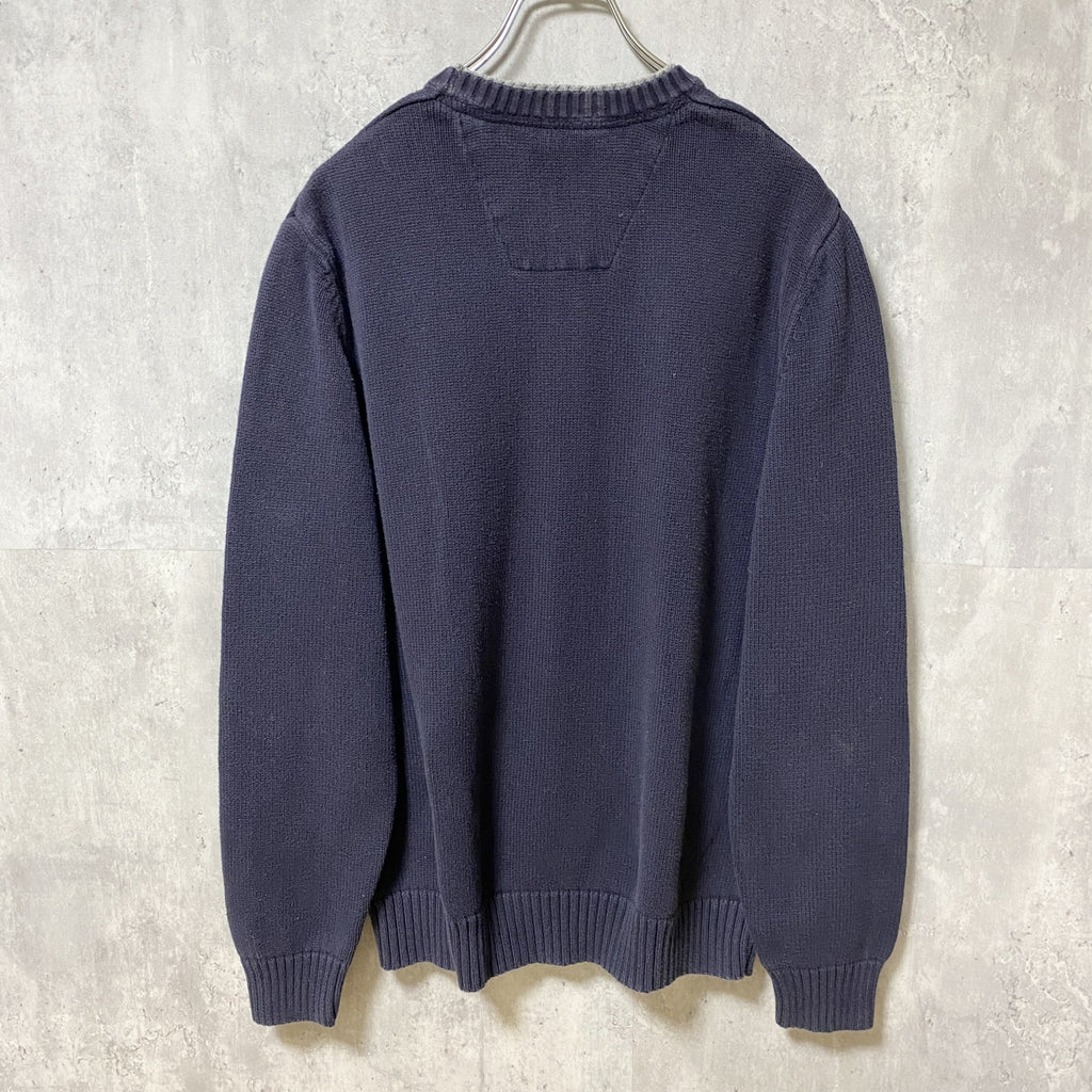 古着　used　NAUTICA ノーティカ　長袖ニット　セーター　ロゴ刺繍　ワンポイント　ネイビー　クルーネック　Mサイズ