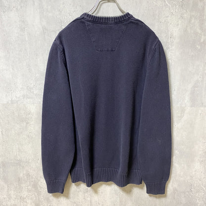 古着　used　NAUTICA ノーティカ　長袖ニット　セーター　ロゴ刺繍　ワンポイント　ネイビー　クルーネック　Mサイズ