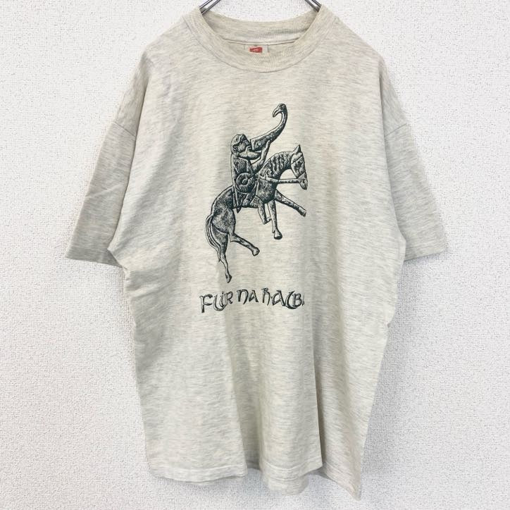 古着 used　Hanes　ヘインズ　半袖バックプリントTシャツ　クルーネック　レトロデザイン　ホワイトグレー　XLサイズ