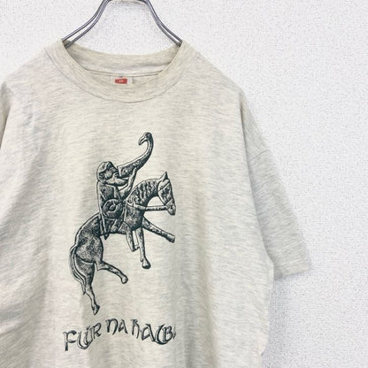 古着 used　Hanes　ヘインズ　半袖バックプリントTシャツ　クルーネック　レトロデザイン　ホワイトグレー　XLサイズ