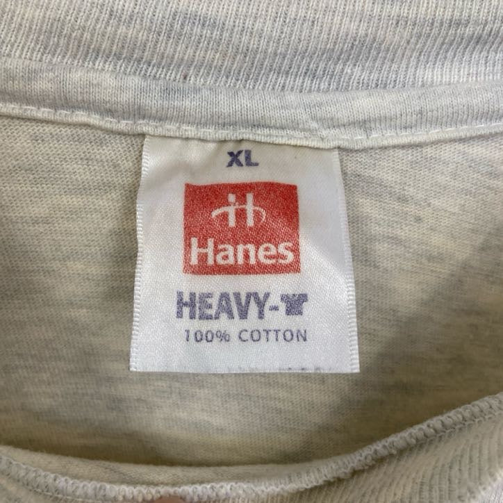古着 used　Hanes　ヘインズ　半袖バックプリントTシャツ　クルーネック　レトロデザイン　ホワイトグレー　XLサイズ
