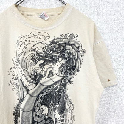 古着 used　フルーツオブザルーム　半袖両面ビッグプリントTシャツ　ドラゴン　龍　武者　和柄　ヴィンテージ　Lサイズ