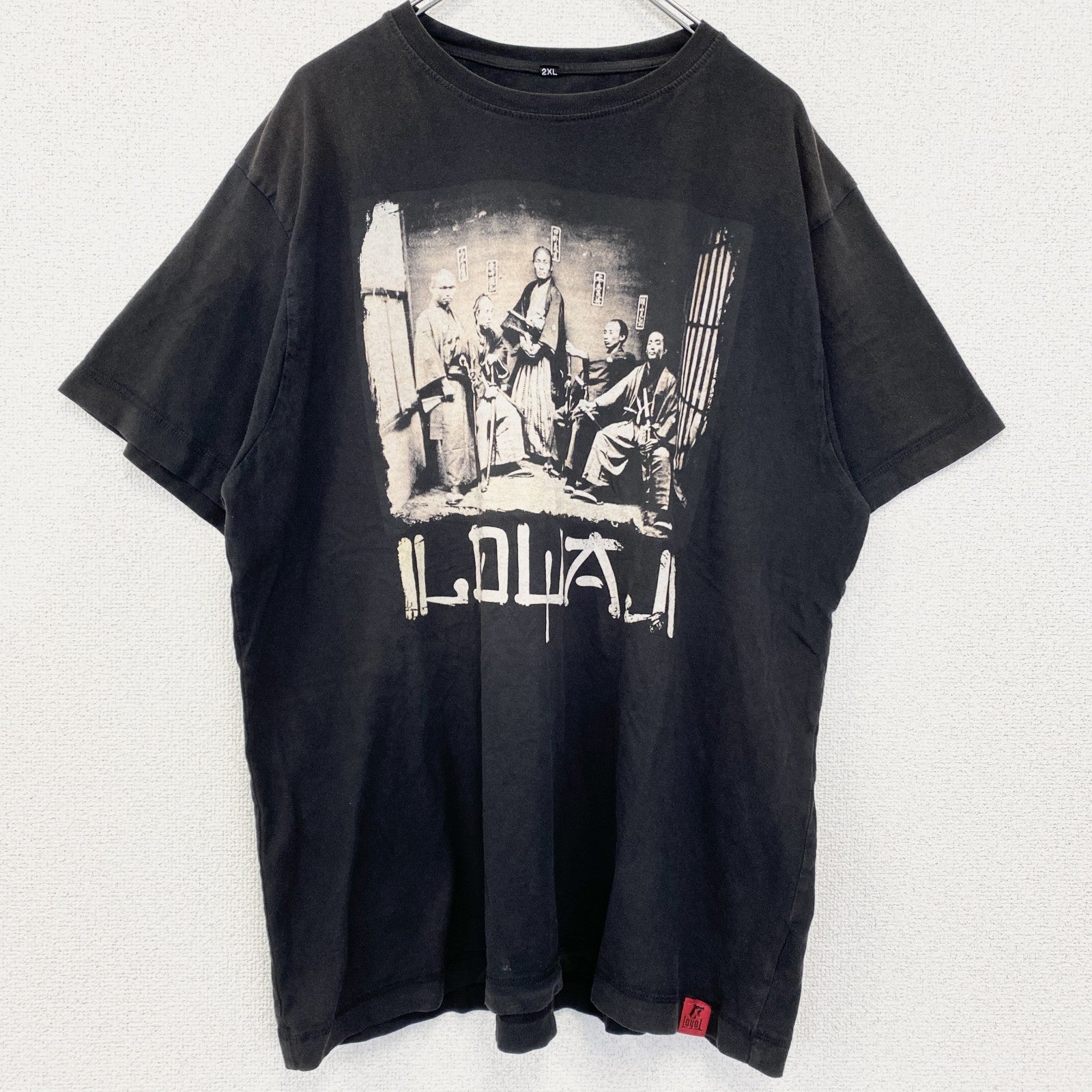 古着 used　半袖プリントTシャツ　サムライ　samurai　クルーネック　レトロデザイン　黒　ブラック　XXLサイズ
