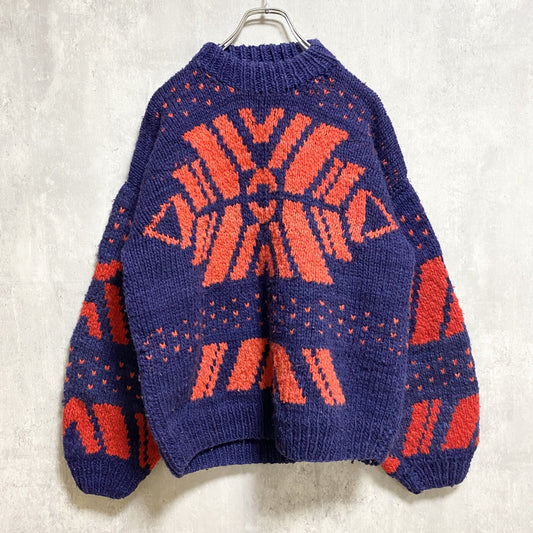 ICEAME　エクアドルニットセーター　ネイビー　赤　レッド　レトロ　秋冬服　Mサイズ