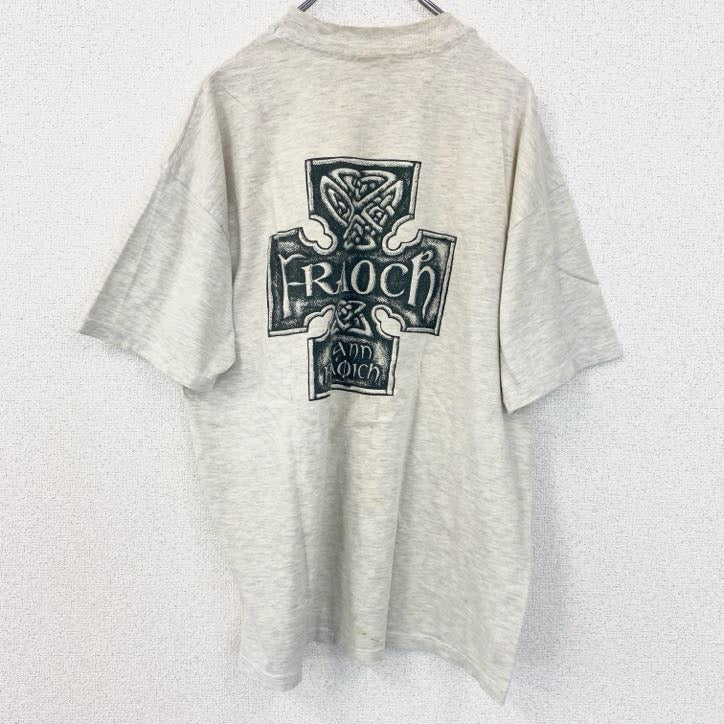 古着 used　Hanes　ヘインズ　半袖バックプリントTシャツ　クルーネック　レトロデザイン　ホワイトグレー　XLサイズ