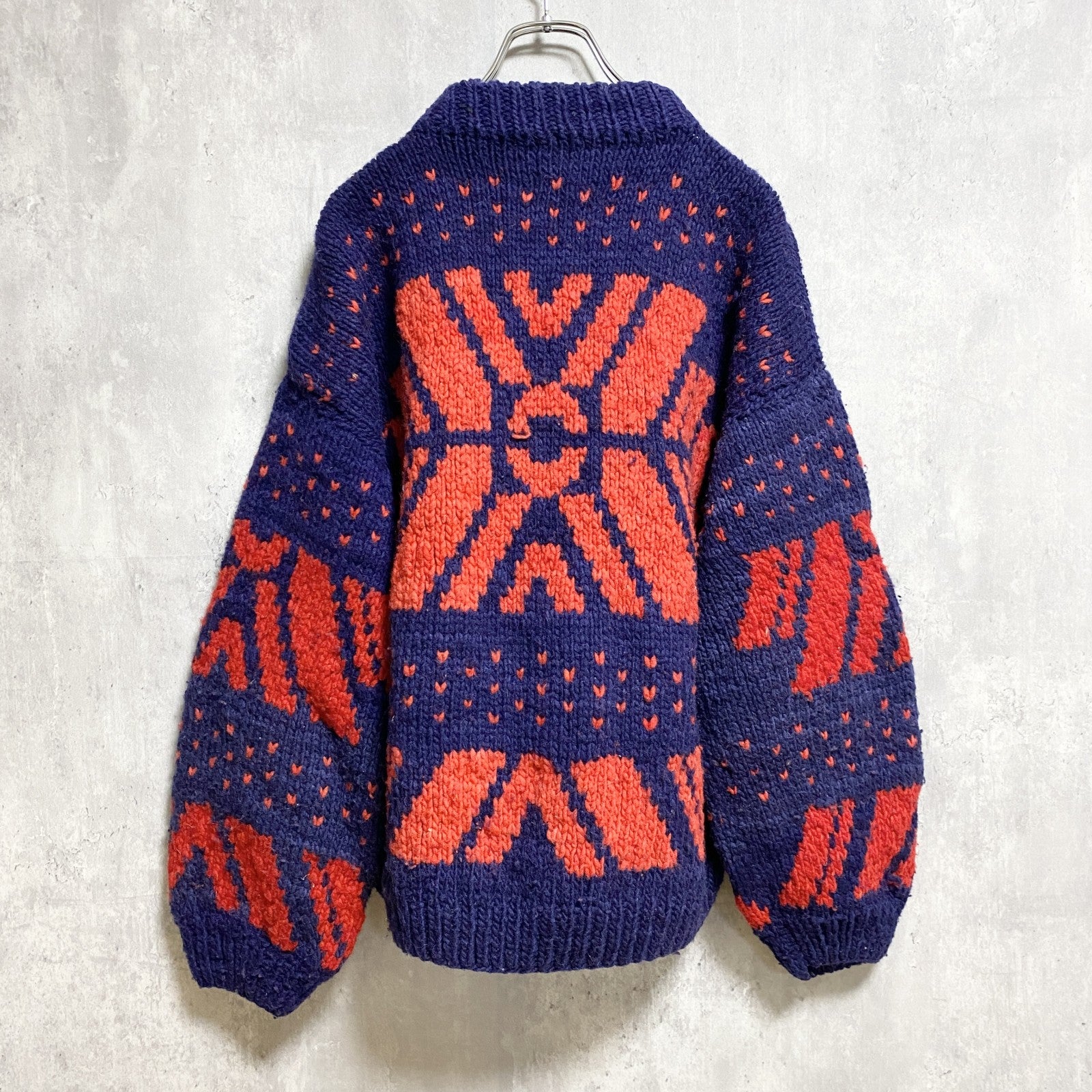 ICEAME　エクアドルニットセーター　ネイビー　赤　レッド　レトロ　秋冬服　Mサイズ
