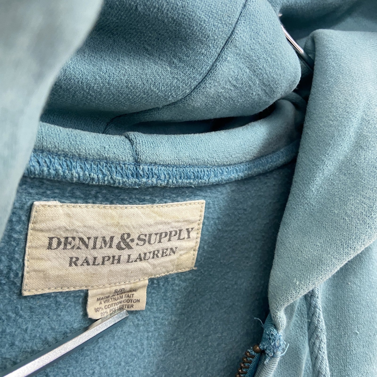 DENIM&SUPPLY RALPH LAUREN　ラルフローレン　フルジップスウェットパーカー/フーディー　水色　ブルー　Sサイズ