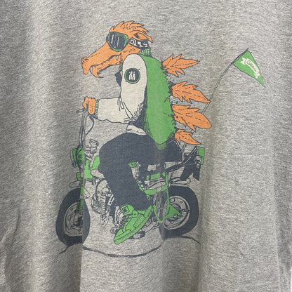 古着 used　Celldusn　半袖プリントTシャツ　クルーネック　レトロデザイン　　バイク　グレー　灰色　Mサイズ