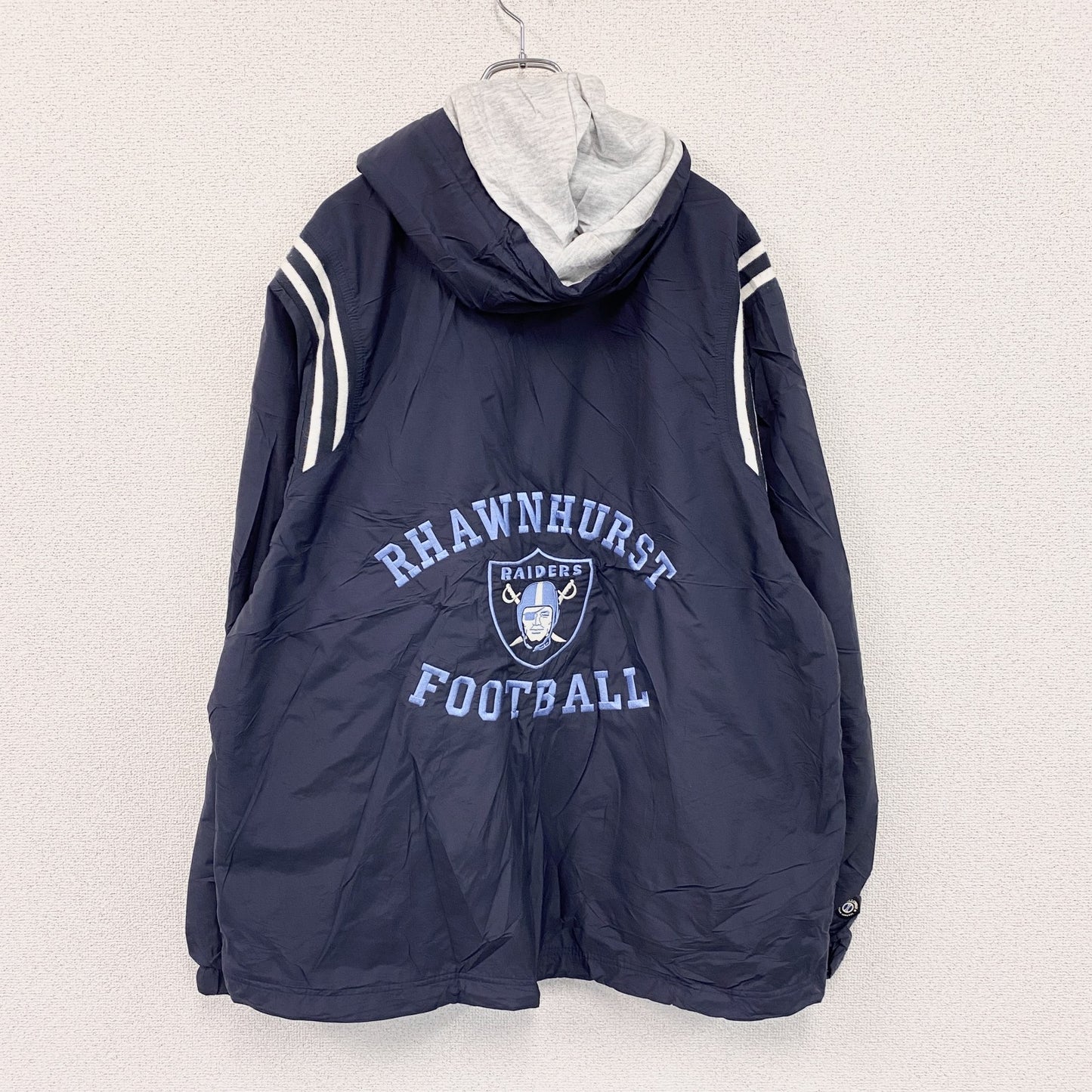 90s～　Holloway　RAIDERS　フルジップナイロンジャケット　フード付　ヴィンテージ　紺　ネイビー　XLサイズ
