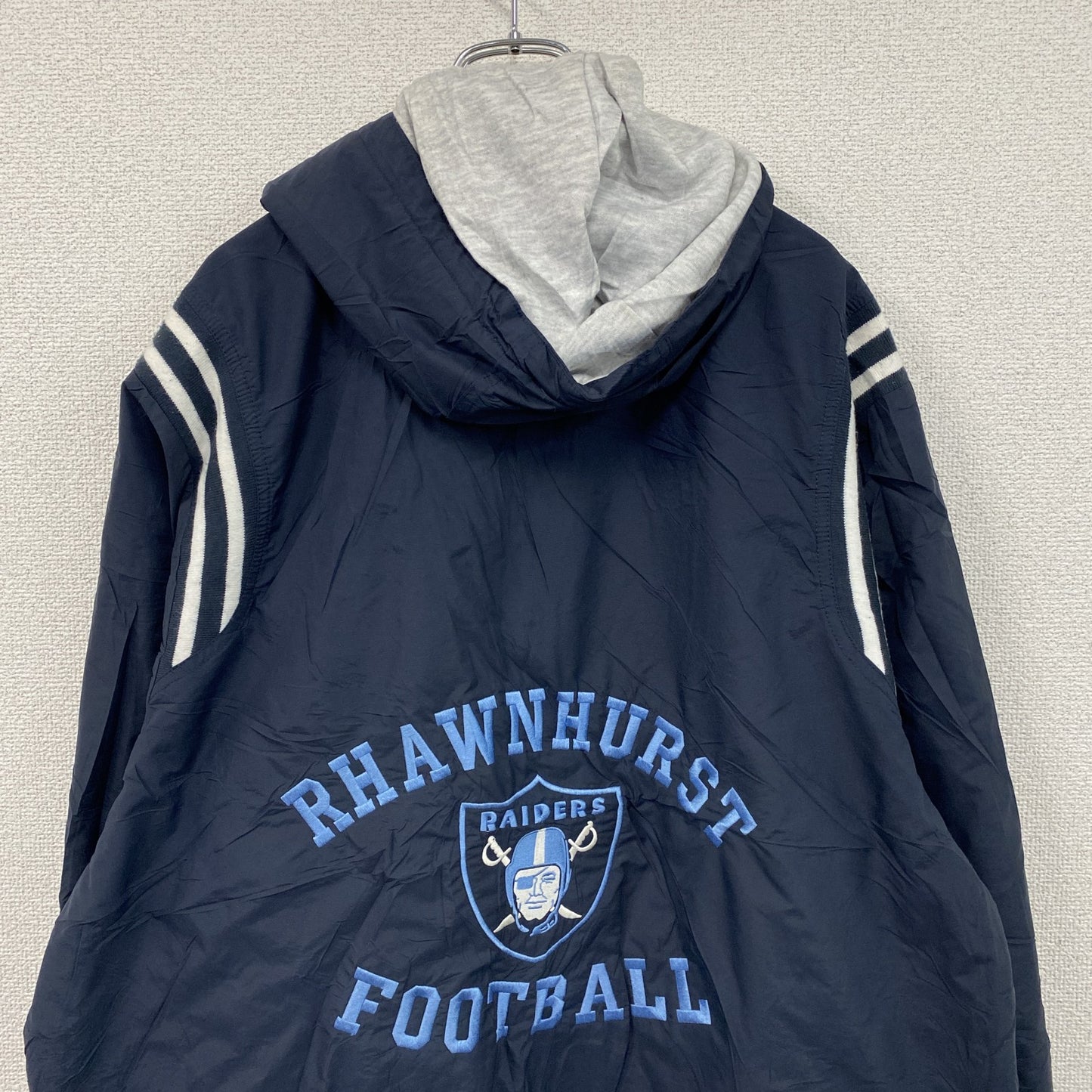 90s～　Holloway　RAIDERS　フルジップナイロンジャケット　フード付　ヴィンテージ　紺　ネイビー　XLサイズ