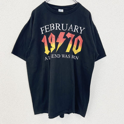 PORT&COMPANY　半袖プリントパロディTシャツ　AC/DC　3連プリント　クルーネック　黒　ブラック　XLサイズ　古着