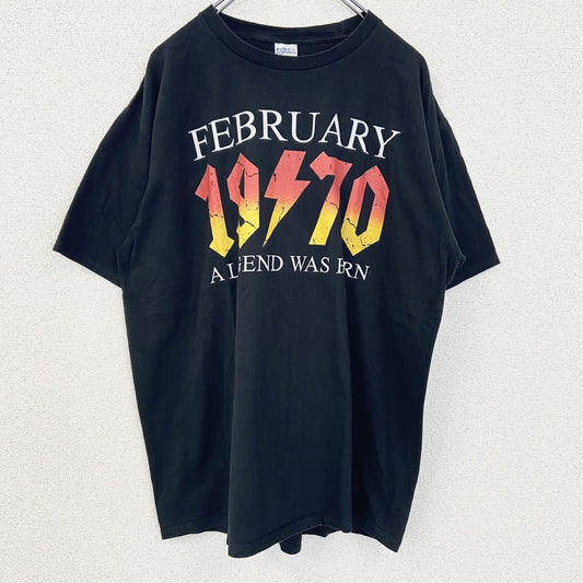 PORT&COMPANY　半袖プリントパロディTシャツ　AC/DC　3連プリント　クルーネック　黒　ブラック　XLサイズ　古着