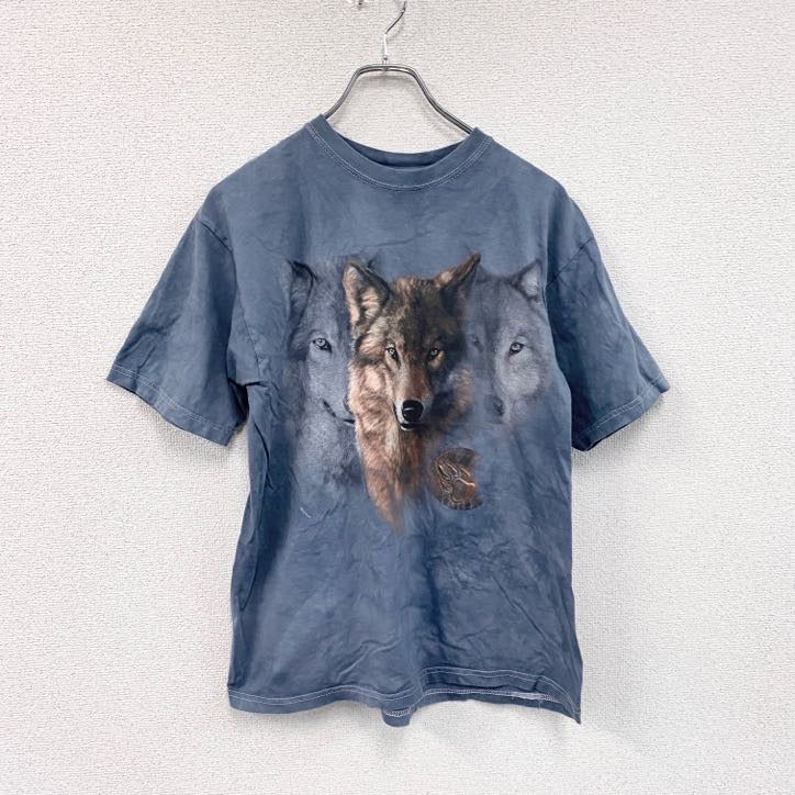 RUSSELL ラッセル　半袖プリントTシャツ　ブルーグレー　オオカミ　タイダイ　Mサイズ