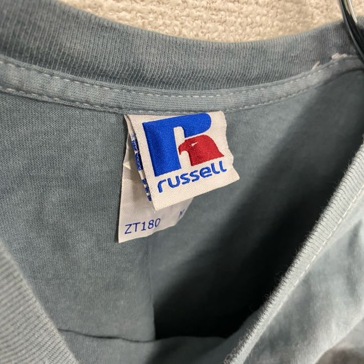 RUSSELL ラッセル　半袖プリントTシャツ　ブルーグレー　オオカミ　タイダイ　Mサイズ