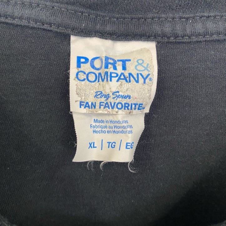 PORT&COMPANY　半袖プリントパロディTシャツ　AC/DC　3連プリント　クルーネック　黒　ブラック　XLサイズ　古着
