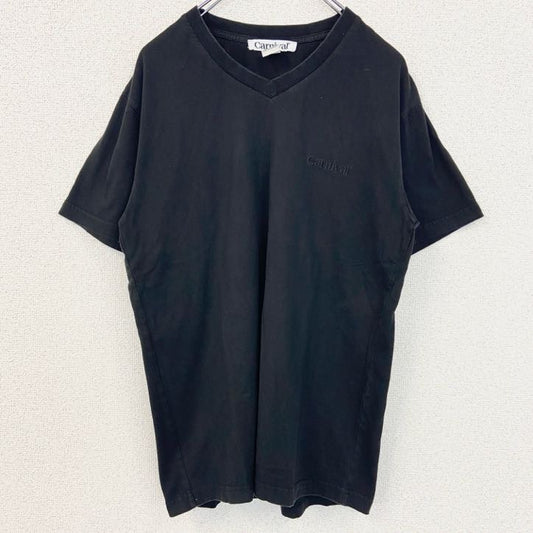 古着 used　Carnival　半袖ワンポイントロゴTシャツ　刺　Vネック　レトロデザイン　黒　ブラック　Mサイズ