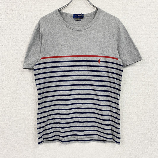 POLO RALPH LAUREN　ラルフローレン　半袖Tシャツ　ボーダー柄　刺繍ロゴ　シングルステッチ　灰色　グレー　Mサイズ