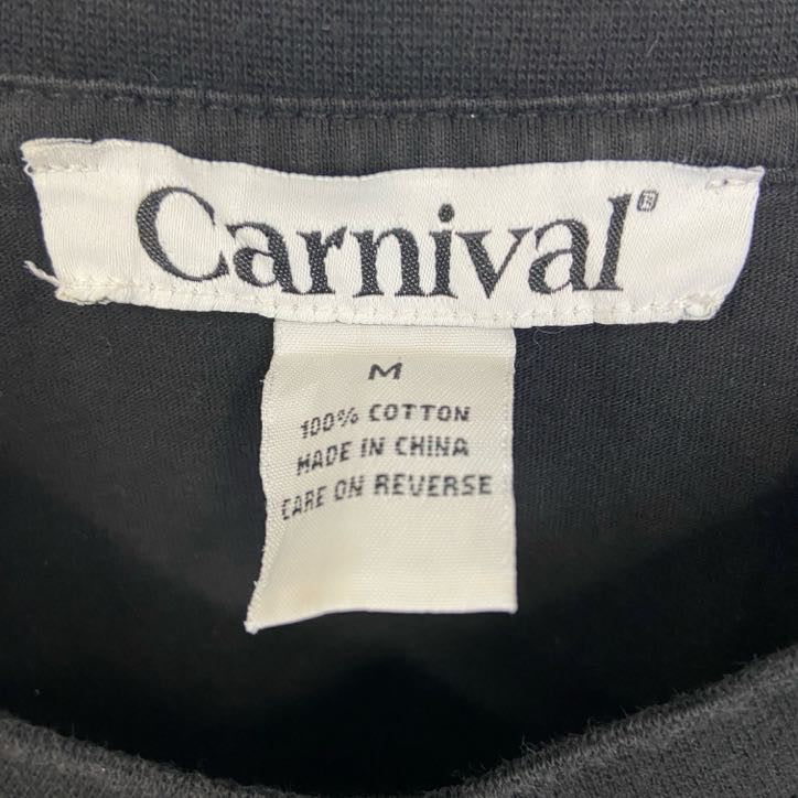 古着 used　Carnival　半袖ワンポイントロゴTシャツ　刺　Vネック　レトロデザイン　黒　ブラック　Mサイズ