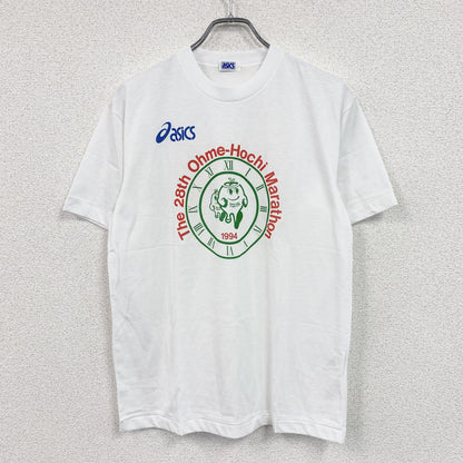 90s　asics　アシックス　青梅マラソン　半袖プリントTシャツ　シングルステッチ　アーチプリント　白　ホワイト　Lサイズ