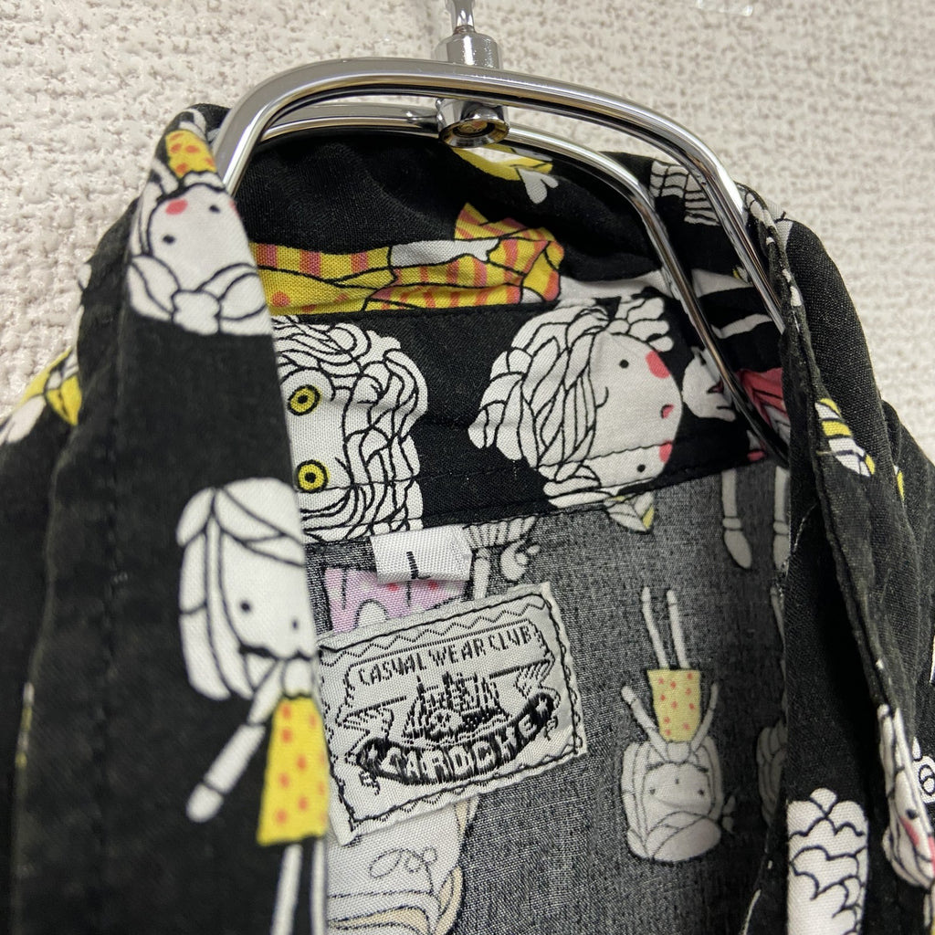 CARDCHE　長袖シャツ　総柄　黒　ブラック　Lサイズ