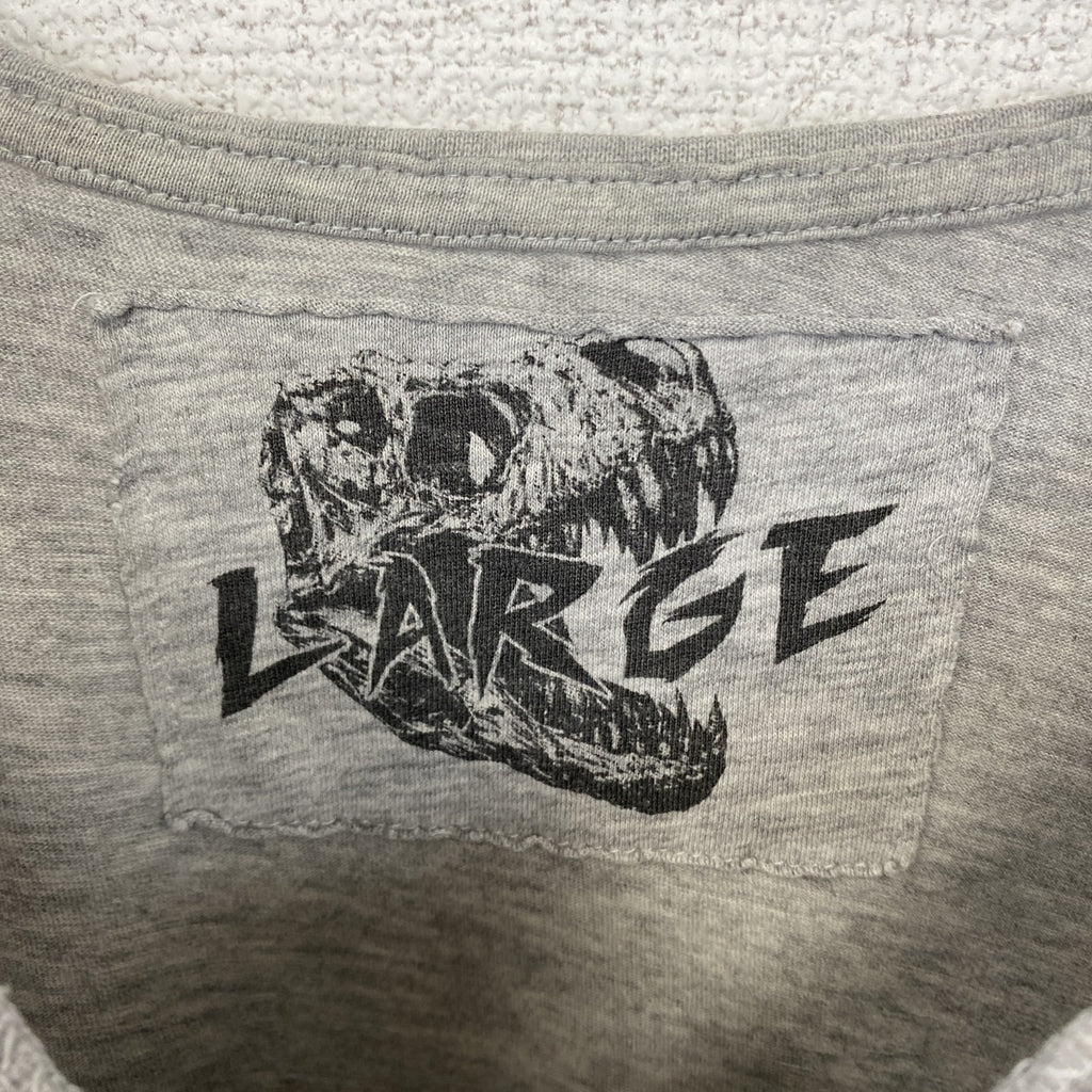 古着 used　LARGE　半袖プリントTシャツ　レトロデザイン　ティラノサウルス　恐竜　クルーネック　灰色　グレー