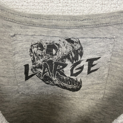 古着 used　LARGE　半袖プリントTシャツ　レトロデザイン　ティラノサウルス　恐竜　クルーネック　灰色　グレー
