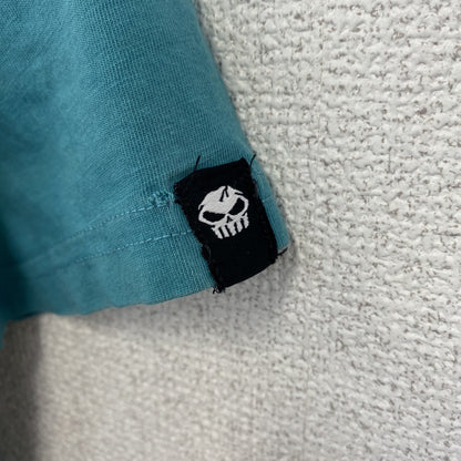 古着 used　NO FEAR　ノーフィア　半袖プリントTシャツ　クルーネック　レトロデザイン　バイク　水色　ブルー　