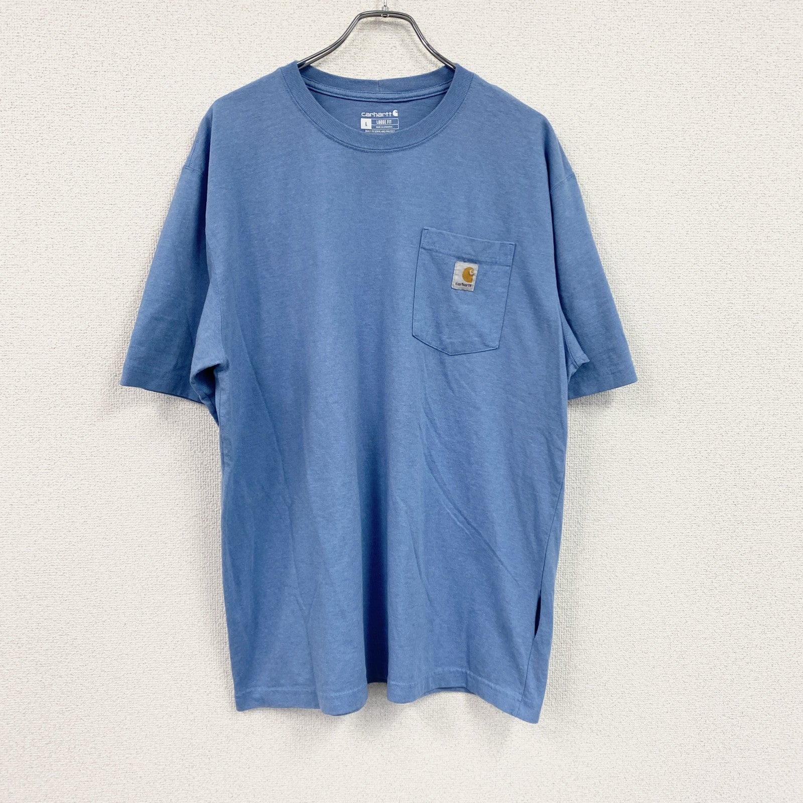 Carhartt　カーハート　半袖Tシャツ　胸ポケット　ロゴプリント　ワンポイント　水色　ライトブルー　Lサイズ