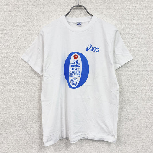 90s　asics　アシックス　青梅マラソン　半袖プリントTシャツ　シングルステッチ　ヴィンテージ　白　ホワイト　フリーサイズ