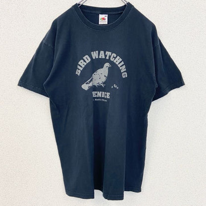 古着 used　FRUIT OF THE LOOM　半袖アニマルプリントTシャツ　鳥　レトロ　クルーネック　黒　ブラック　Mサイズ