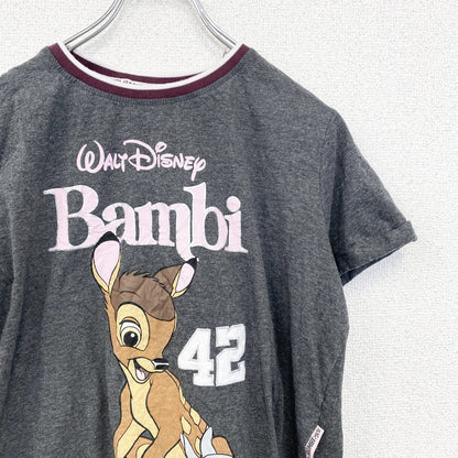 古着 used　Disney　ディズニー　半袖プリントTシャツ　バンビ　Bambi　レトロデザイン　ダークグレー　Mサイズ