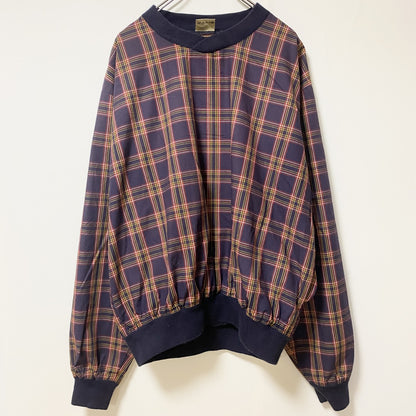 古着 used　PROQUIP　長袖ナイロンプルオーバー　ウインドブレーカー　タータンチェック　ロゴ刺繍　レトロ　XLサイズ